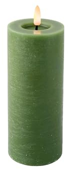 LED Kerze mit Timerfunktion 7x19cm Wachs - flackernde Flamme Effekt - Echtwachskerze batteriebetrieben - Wachskerze Stumpenkerze Rustik Grün Warmweiß