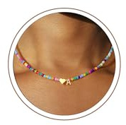 Turandoss Kette mit Buchstaben, Kette Mädchen Geschenke 5-21 Jahre | Bunte Perlenkette mit Herz Anhänger, Personalisierte Geschenk Mädchen 6/7/8/9/10/12 Jahre, Kinder Kette, 14K Gold Vergoldet