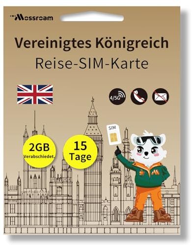 SIM-Karte für Großbritannien (UK) – Prepaid-Datentarife | 1 GB Tageskarte, 15 Tage | Highspeed 4/5G LTE | Keine täglichen Einschränkungen | für Touristen und Geschäftsreisende