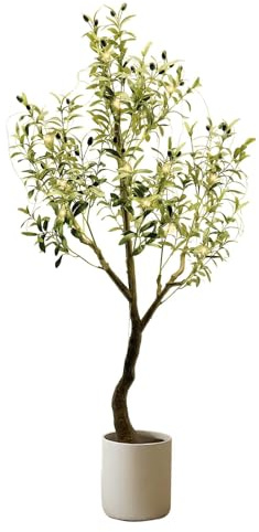 Thaookte Olivenbaum Künstlich, LED Baum Lichter Mit Timer, 150cm Lichterbaum Künstlichen Grünen Blättern, 50 LED Warmweißer Baum Licht Für Weihnachten, Innen Deko, Batteriebetrieben