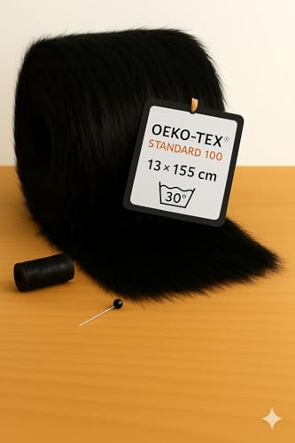 StoffBook schwarz Kunstfell Band, Teddyplüsch, Fellborte, Fellreste zum Basteln, Stoff Nähen & Kleben, Fellstreifen, Bastel Fell, Plüschstoff für DIY, Fellbordüre, b710
