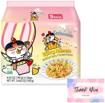 Korean Ramen 5 Pack Stir-Fried Noodles | Halal Certified Instant Ramen | Quick Snack Meal for Home, Camping, Students & Ramen Challenge Nights (Cream Carbonara)