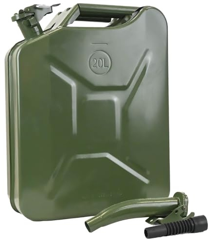 Holmwerk 1x Kraftstoffkanister Metallkanister inklusive Ausgießer UN-Zulassung Olivgrün Benzinkanister Dieselkanister 20 Liter, mit Entlüftung & integriertes Sieb im Ausgießer, 0,8mm Stahl