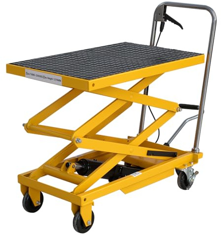 Hydraulic Lift Table Cart, 330lbs Capacity 49.6'' Max Lift, Double Scissor Lift Table w/4 Wheels & Non-Slip Pad, Heavy Duty Hydraulic Platform Lift Cart for Warehouse, Shop, Garage Material Handling