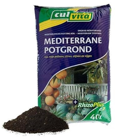 Mediterrane Blumenerde 40 Liter – Premium Erde für mediterrane Pflanzen – Mit RhizoPlus Mykorrhiza – Ideal für Olivenbäume, Zitruspflanzen & Palmen