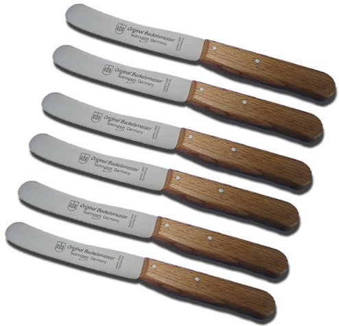 Buckels Messer Buche 6 x Frühstücksmesser / RÖR Solingen / Griffe Buchenholz