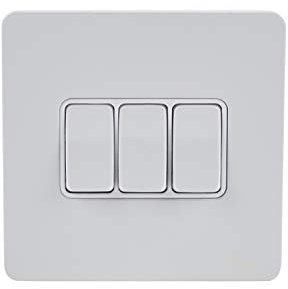 Schneider Electric Ultimate Screwless Flat Plate - 3 Gang Toggle 2 Way Light Switch, Single Pole, 16AX, GU1432WPW, Painted White with White Insert