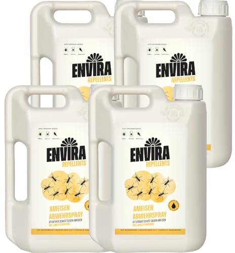 Envira Ameisen Abwehrspray 4x 2 Liter - Spray mit Langzeitwirkung gegen Ameisen, Wegameisen, Pharaoameisen - Mittel gegen Ameisen für Wohnung, Balkon, Terrasse, Garten - Effektiv Ameisen loswerden