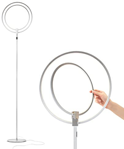 Brightech Eclipse Modern LED Torchiere Floor Lamp - Very High Brightness, Indoor Lamp - Living Room Standing Light - Alternative to Halogen - Built in Touch Dimmer - Silver