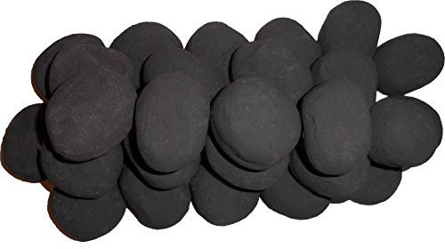 The Stove Wizard 30 Black Ceramic Gas Fire Coal Pebbles, Premium Replacements, Suitable for Gas, Bio Ethanol, LPG and Electric Fires, RCF, Approx Size 60mm x 40mm x 40mm