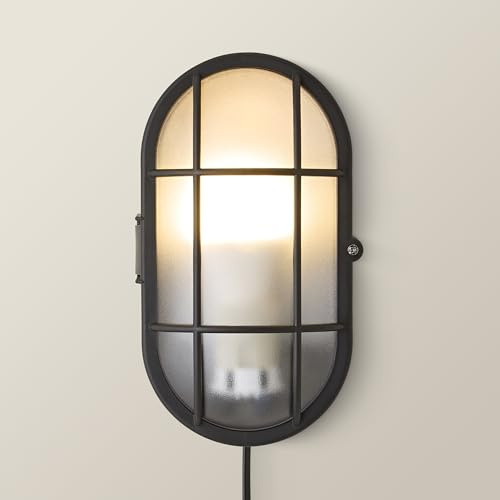 MiniSun | Modern Black Security Bulkhead Wall Light | Outdoor Wall Lights, Home Décor & Improvement Essential | Includes 10W LED Bulb [6500K Cool White] | Mains Wired