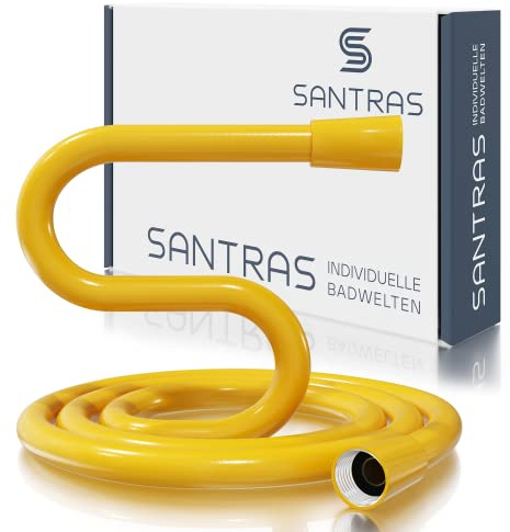 SANTRAS® Duschschlauch 2m aus Kunststoff in Gelb (RAL 1004) inkl. Dichtungen - Brauseschlauch mit Verdrehschutz & Knickschutz - Standard Anschluss & Trinkwassergeprüft für Dusche und Badewanne