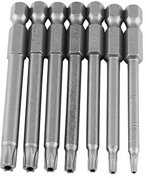 7pcs S2 75mm 1/4 pulgada Puntas de Estrella de Seguridad de Destornillaodr Puntas de Torx Hueca de T8-T30 Cabezas Magnéticas de Destornillador