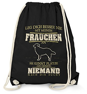 Fashionalarm Turnbeutel - Australian Shepherd - Leg Dich Besser nie mit Meinem Frauchen an | Fun Rucksack mit Spruch Geschenk Idee Hunde Besitzer, Schwarz One Size