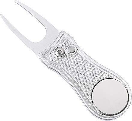 Mile High Life Ganzmetall Faltbares Golf Pitchgabel mit Pop-up Taste & Magnetkugel Markierung (Silver Bone)