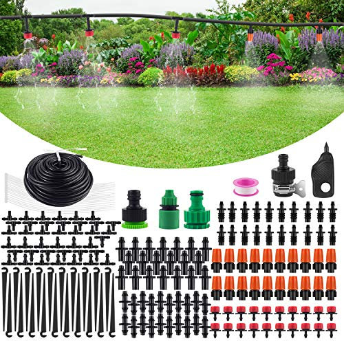 Garden 50Ft Automatic Micro Irrigation System, 1/4 Blank Distribution Plant Watering Irrigation Kit Accessories Include Atomizing Nozzle Mister Dripper for Garden Flower Bed,Patio,Lawn ...