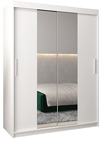 MEBLE KRYSPOL Kleiderschrank mit Spiegel Tokyo 1 - Garderobenschrank - Schrank Schlafzimmer - Mehrzweckschrank Zwei Schiebetüren - Regalen - Flur Möbel - Kleiderstange Schrank - Allzweckschrank
