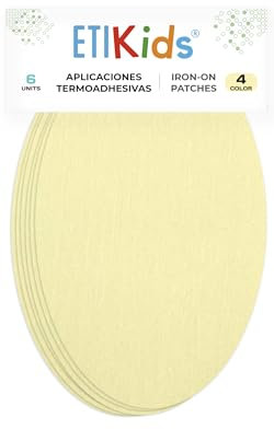 6 rodilleras color Beige claro termoadhesivas de plancha. Coderas para proteger tu ropa y reparación de pantalones, chaquetas, jerseys, camisas. 16 x 10 cm. RP4