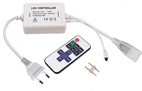 XUNATA Regulable Control Remoto de 11 Teclas + Transformador de 750 W, Cable de Alimentación para tira de LED de 220V (Distancia de los pines: 7 mm)