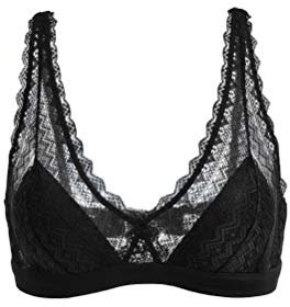 SilRiver Silk Women's Lace Wireless Bralette with Soft Silk Cup Light Padded Bra (Medium, Black)