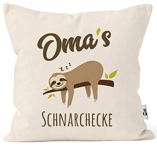 MoonWorks® Kissen-Bezug Spruch Opa's Oma's Mama's Papa's Schnarchecke Faultier Print Kissen-Hülle Deko-Kissen Baumwolle Natur Unisize