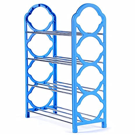 Schuh-Organizer, einfaches Schuhregal, Aluminium-Metall-Schuhschrank, mehrschichtig, einfache DIY-Schuhaufbewahrung, Organizer, platzsparendes Schuhregal, Schuhregal (Farbe: Blau, 4 Ebenen) Star of