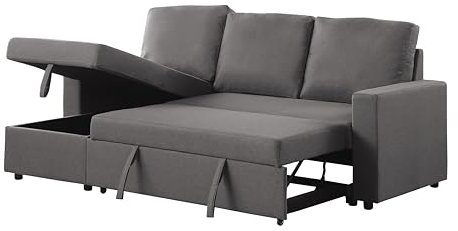 Visco Therapy Reegan L Shaped Corner Sofa Bed in Grey, with Hidden Storage and Reversible Chaise. Now With Pocket Sprung Seats (Sofa)