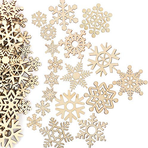 VINFUTUR 100pcs Flocons de Neige en Bois de Noël Ornement Suspendu Arbre de Noël pour l'Artisanat Bricolage Fête