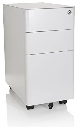 hjh OFFICE 743018 Rollcontainer schmal Color I Stahl Weiß Schubladenschrank mit Rollen, A4 Hängeregister, abschließbar