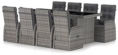 vidaXL Gartenmöbel 9-TLG. mit Auflagen Sitzgruppe Gartengarnitur Gartenset Sitzgarnitur Gartentisch Tisch Stühle Gartensessel Poly Rattan Grau