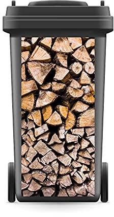 WERBEPUNKT. Aufkleber Mülltonne Holz Holzscheite Brennholz 740 x 370 mm | Wetterfeste selbstklebende PVC-Folie, UV-bestaendiger Digitaldruck, stark haftend, Made in Germany