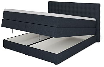 Betten Jumbo King Boxspringbett 160x200 cm mit Bettkasten 7-Zonen TFK Härtegrad H4 und 10cm V2-Topper | Farbe Blau | div. Größen verfügbar