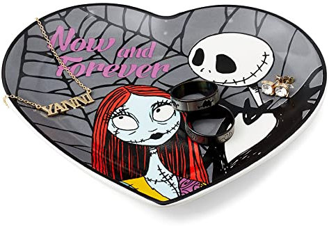 Disney Tim Burton's The Nightmare Before Christmas Jack and Sally Jewelry Dish Ring Holder - Decorative Ceramic Trinket Tray