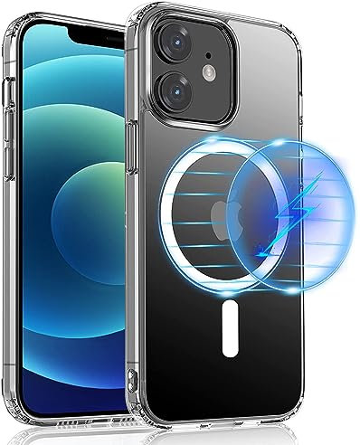 S. Dawezo Magnetische hülle für iPhone 12 Mini, kompatibel mit MagSafe, Militärschutz, Anti Yellow Kratzfest, Stoßfest, Schlank Transparent Handyhülle für iPhone 12 Mini