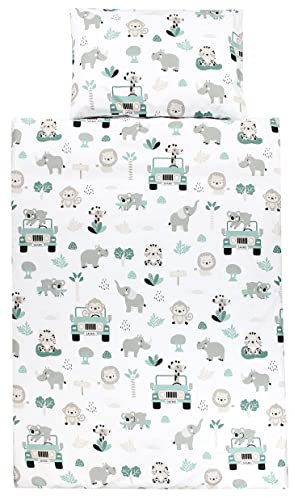 TupTam Kinder Bettwäsche Set Babybettwäsche Bettbezug 100 x 135 120 x 90 Kissenbezug 40 x 60 Jungen Mädchen 2-TLG, Farbe: Zoo Grün, Größe: 120x90 cm