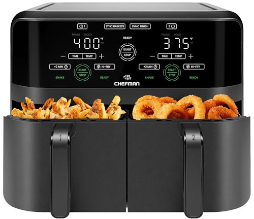 Chefman Friggitrice ad aria quadrata in plastica, con controllo touch capacitivo, cesta doppia da 3 litri