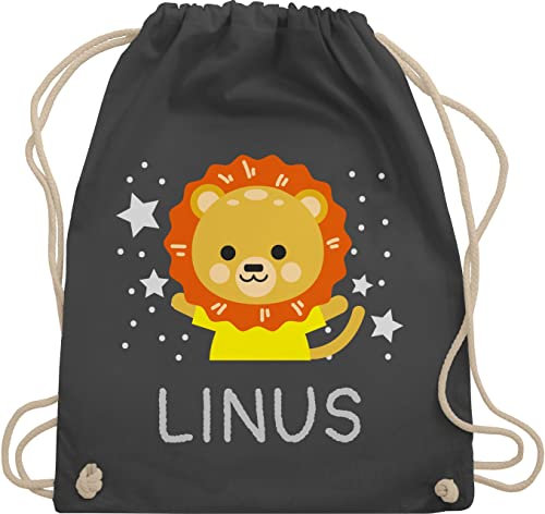 Turnbeutel Rucksack - Löwen - Löwe Name - Unisize - Dunkelgrau - personalisierter beutel kindergarten lions junge beuteltasche stoff kindergartentasche kita tasche loewen jungen baumwollbeutel