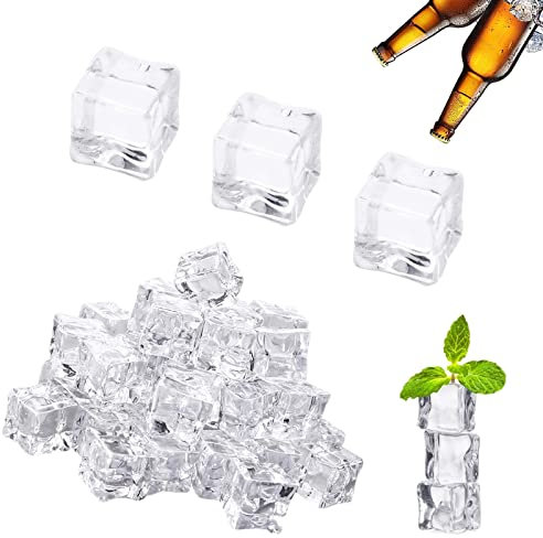 60 Pièces Artificielle Acrylique GlaçOns Transparent Faux GlaçOns Cube Carré Forme Verre Glaçon en Plastique Effacer pour Cristal Clair Photographie Props Cuisine Décor