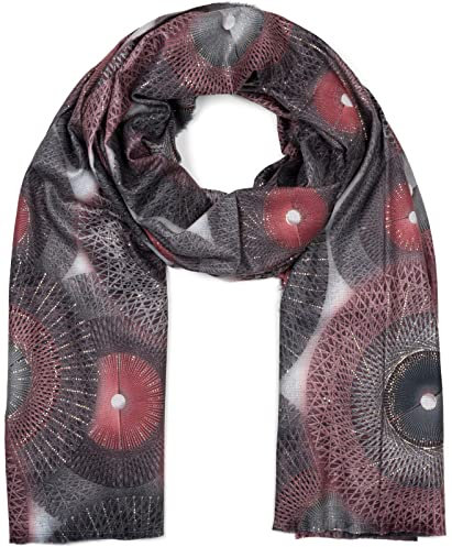 styleBREAKER Damen Schal mit grafischem Ethno Muster und Metallic Details, warme Winter Stola mehrfarbig 01017151, Farbe:Grau-Altrose