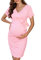 KOJOOIN Damen Elegant Umstandskleid V-Ausschnitt Schwangerschaftskleid Stillkleid mit Falten Etuikleid Rosa(Kurzarm) M