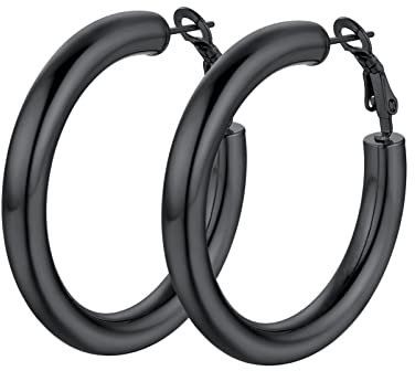 PROSTEEL Creolen Ohrringe für Damen Schwarz 5mm Hoop Ohrringe 40mm trendiger Ohrschmuck für Freundin