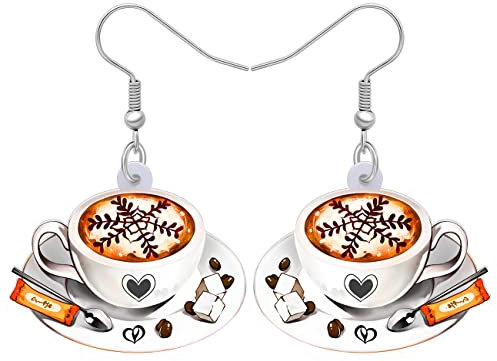 LONYOO Acrylic Coffee Cup Earrings Dangle Drop Sweet Drink Jewellery Spoon Earrings for Women Girls Trendy Gifts (Orange)