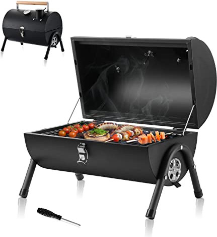 HaSteeL Tragbarer Holzkohlegrill, kleiner zusammenklappbarer Outdoor-Grill, Mini-Grill, schwarz, mit Thermometer, kompakter Tischgrill für Camping, Picknick, Hinterhof, Terrasse, 116 Quadratzoll &