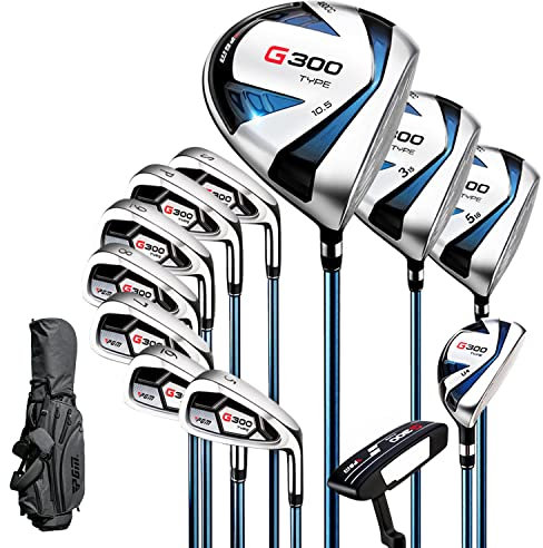 PGM Herren Golfschläger-Set MTG025-2 – 12-teilig, inkl. 3 Holz (#1, 3, 5), 1 Hybrid (#4H), 6 Eisen (#5, 6, 7, 8, 9, PW), Sand Wedge (55°) und Putter, mit Golftasche und Schlägerkopfabdeckungen