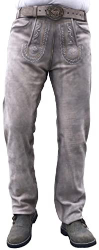 Trachten Lord Unikat Lange Hirschlederhose Soft ECHT-Leder für Männer Antik Braun Größe 46 bis 64 (DE/NL/SE/PL, Numerisch, 48, Regular, Lang, Antique Grey)