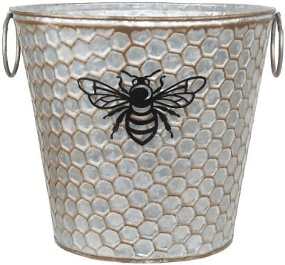 Fyne-Finds 16cm Metal Window Box Honey Comb Bumble Bee Plant Pot Tin Pail Planter Gold Decor Weatherproof