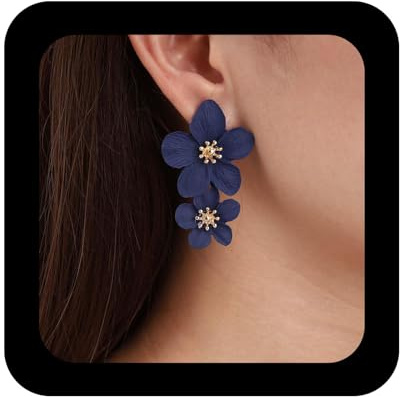 Cimenexe Bohemian Resin Flower Earrings Blue Enamel Flower Earrings Exaggerated Floral Petal Dangle Earrings Floral Petal Stud Earrings Jewelry for Women and Girls(blue)