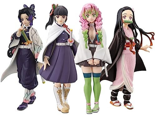 Jiumaocleu Kamado Nezuko + Tsuyuri Kanao + Kochou Shinobu + Kanroji Mitsuri - Figurine Anime 4 pièces 16 cm - Fabriquée à la Main - Décoration de Bureau