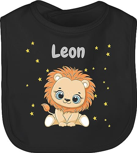 Baby Lätzchen - Süßer Löwe Löwen Löwenmotiv König der Tiere Lion - Unisize - Schwarz - personalisierte geschenke tier latz personalisiertes leo bibs personaliesirtes lions babylatz junge