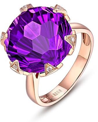 AMDXD Solitärring 14K 585 Gold, Eheringe Klassiker Zart mit Amethyst Pärchen Ringe Lila, Diamantring, Gr.48 (15.3), Echt Gold